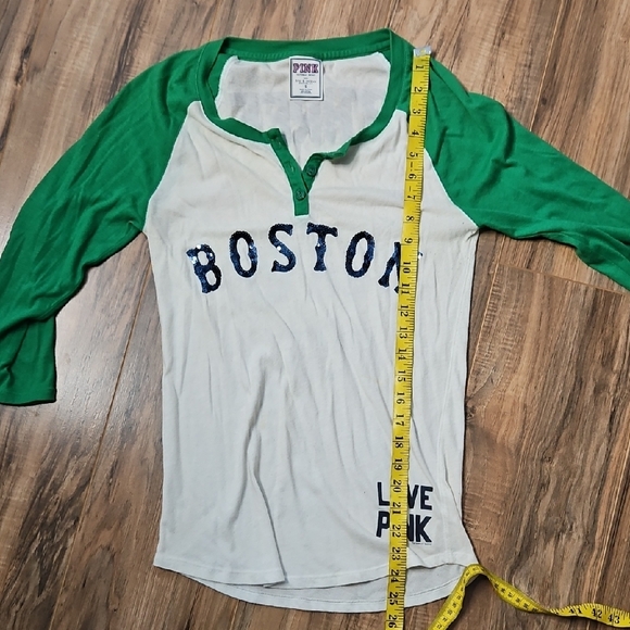 PINK Victoria's Secret With 5th & Ocean Green and White Boston Baseball Tee S - Picture 8 of 9